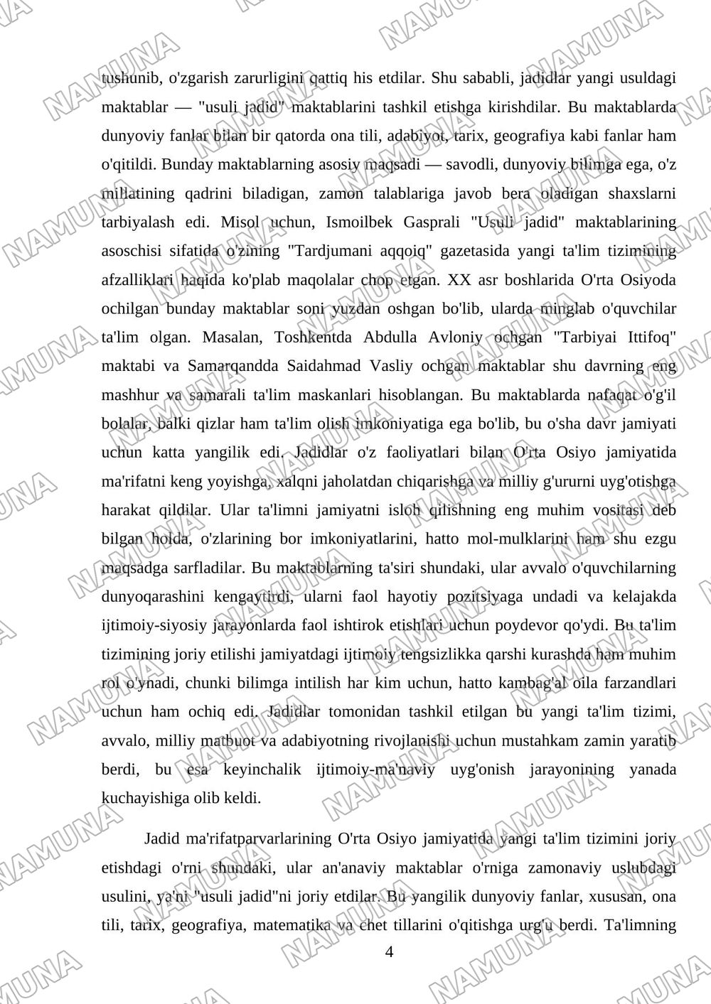 Jadid marifatparvarlarining olka ijtimoiy -manaviy hayotida tutgan orni — mustaqil ish, 4-varaq