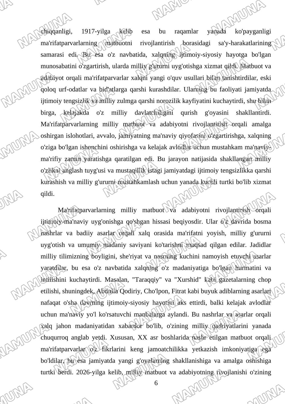 Jadid marifatparvarlarining olka ijtimoiy -manaviy hayotida tutgan orni — mustaqil ish, 6-varaq