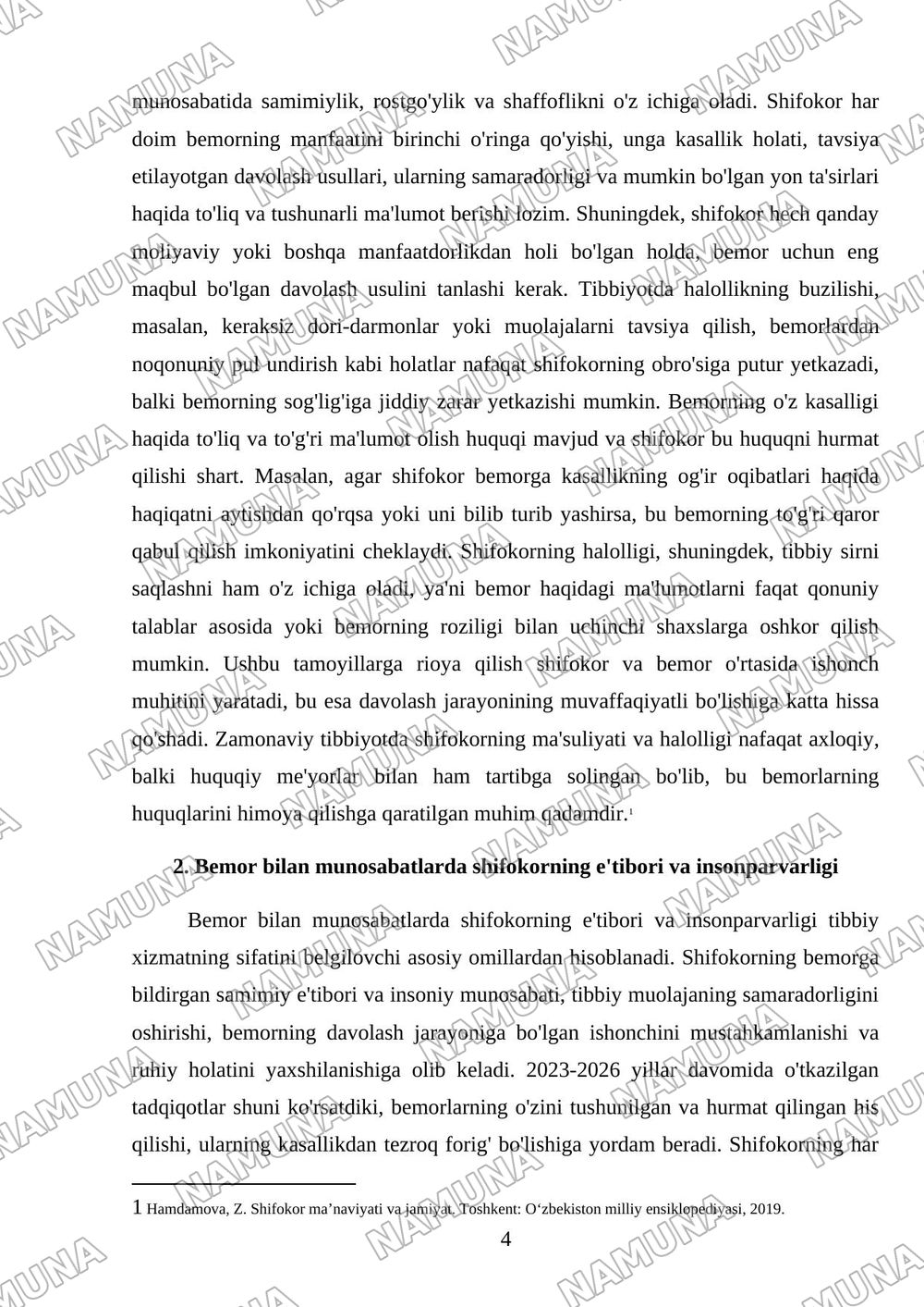 Shifokor hodimlarining axloqiy fazilatlari — mustaqil ish, 4-varaq