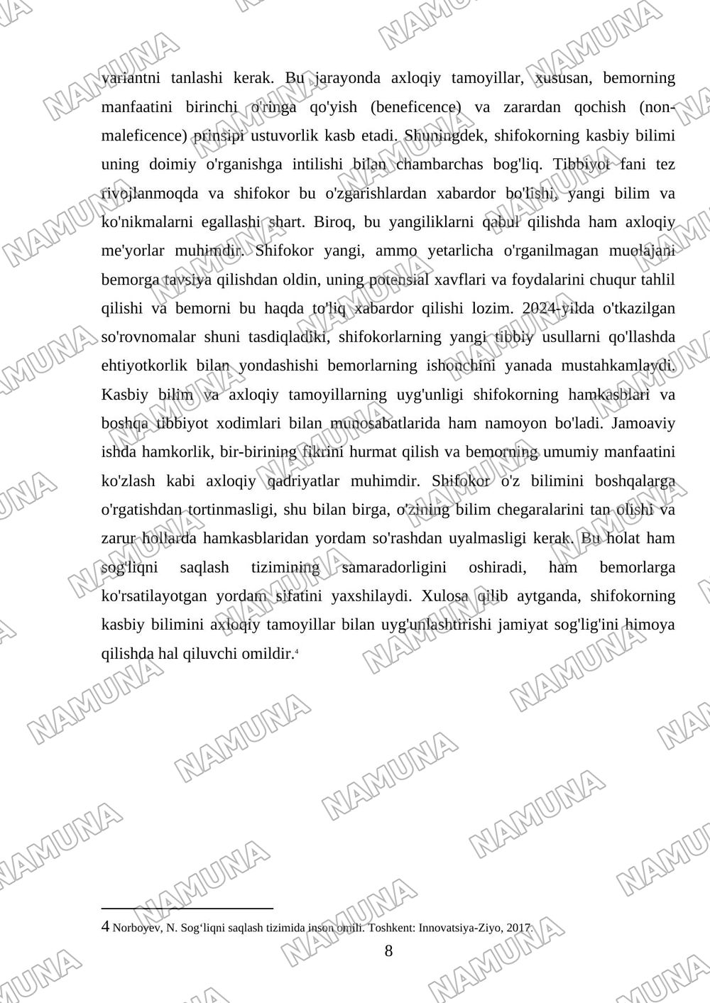 Shifokor hodimlarining axloqiy fazilatlari — mustaqil ish, 8-varaq