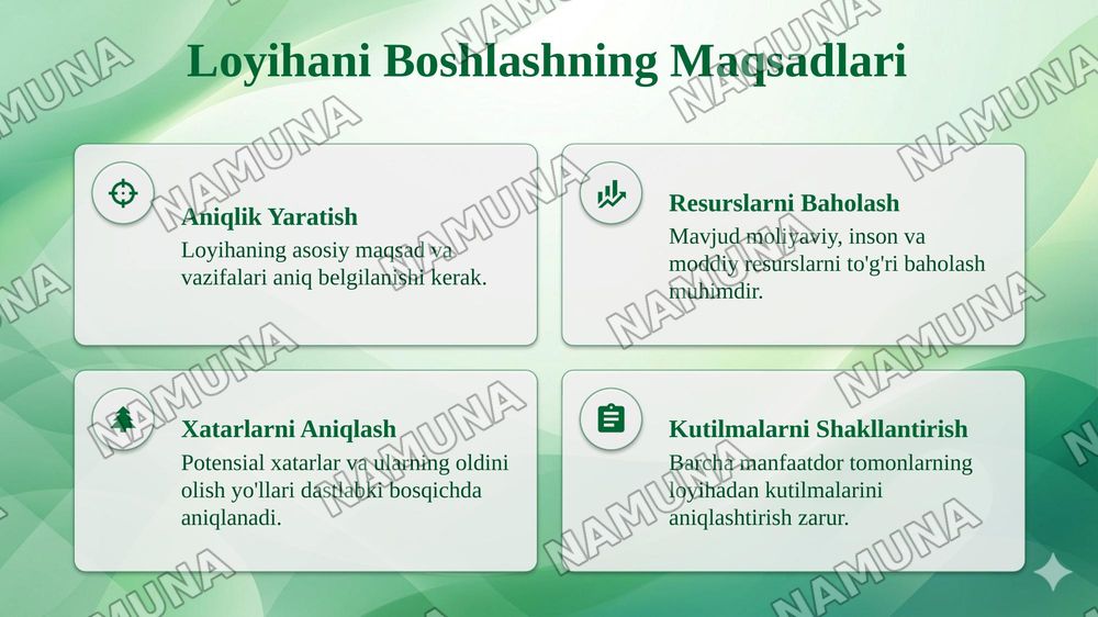 Loyihani boshlash xususiyati va tushunchalari — taqdimot, 4-slayd