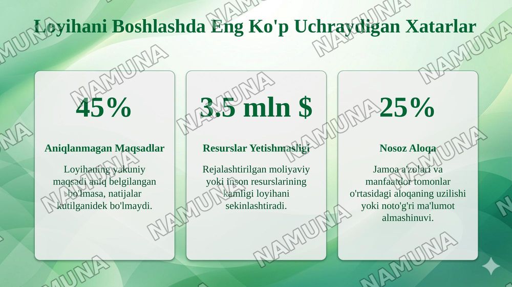Loyihani boshlash xususiyati va tushunchalari — taqdimot, 8-slayd