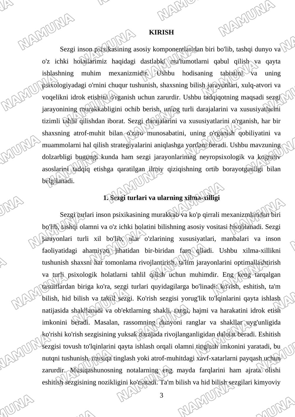 Sezgi darajalari va xususiyatlari — mustaqil ish, 3-varaq