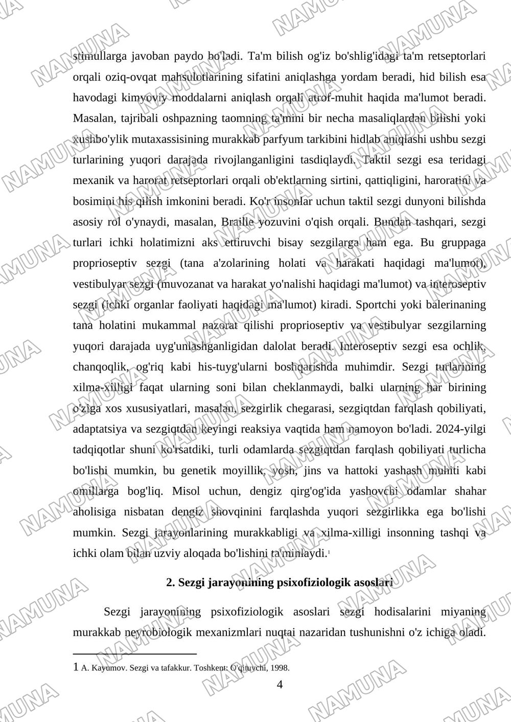 Sezgi darajalari va xususiyatlari — mustaqil ish, 4-varaq