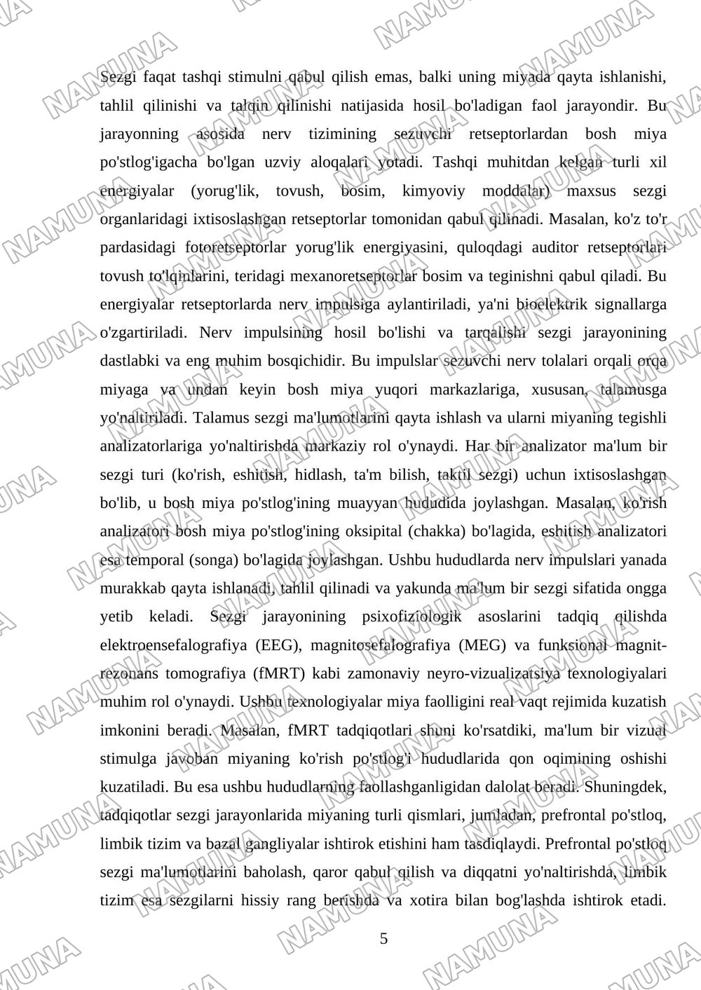 Sezgi darajalari va xususiyatlari — mustaqil ish, 5-varaq