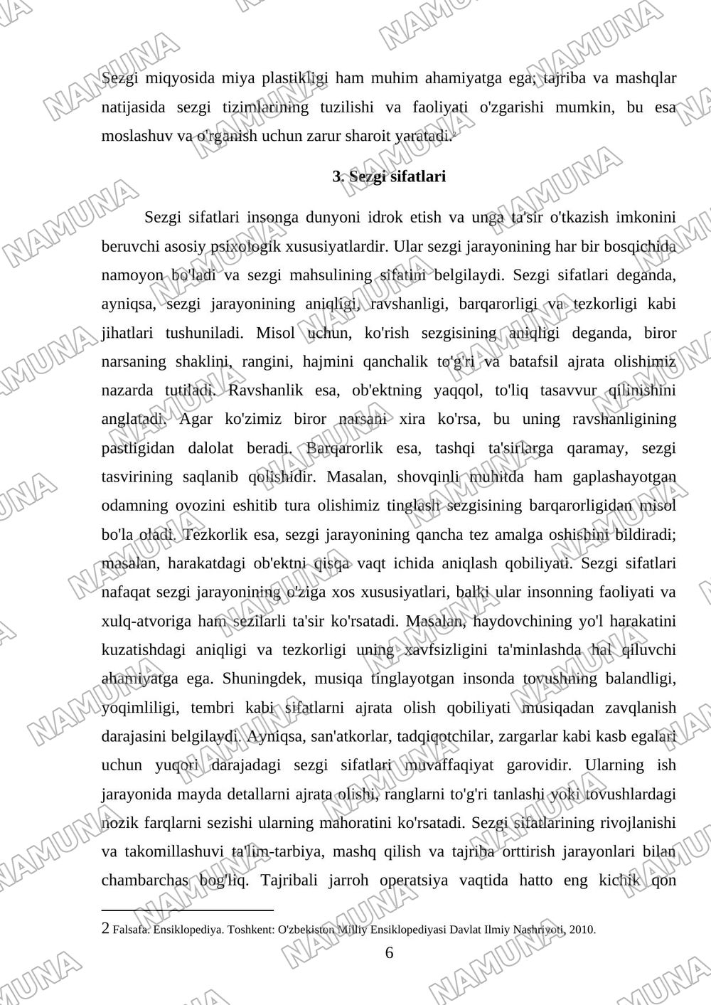 Sezgi darajalari va xususiyatlari — mustaqil ish, 6-varaq