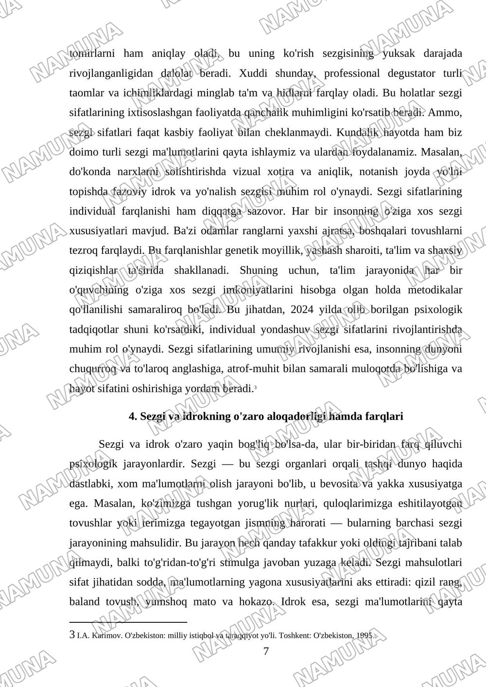 Sezgi darajalari va xususiyatlari — mustaqil ish, 7-varaq