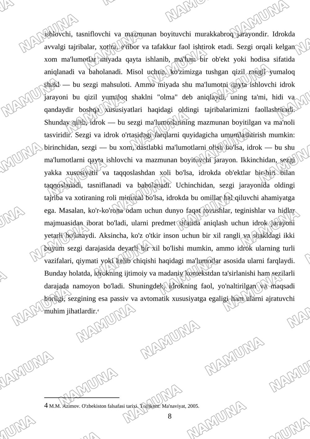 Sezgi darajalari va xususiyatlari — mustaqil ish, 8-varaq