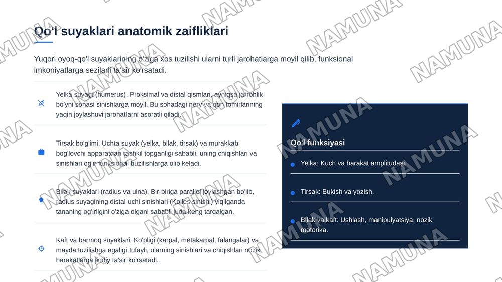Yelka suyagi . Tirsak boʻgʻimi sohasida . Bilak suyaklari .Kaft  va barmoq falangalarini jarahotlari . Tasnifi klinikasi .Tashxisot . Davolash. — zamonaviy taqdimot, 4-slayd