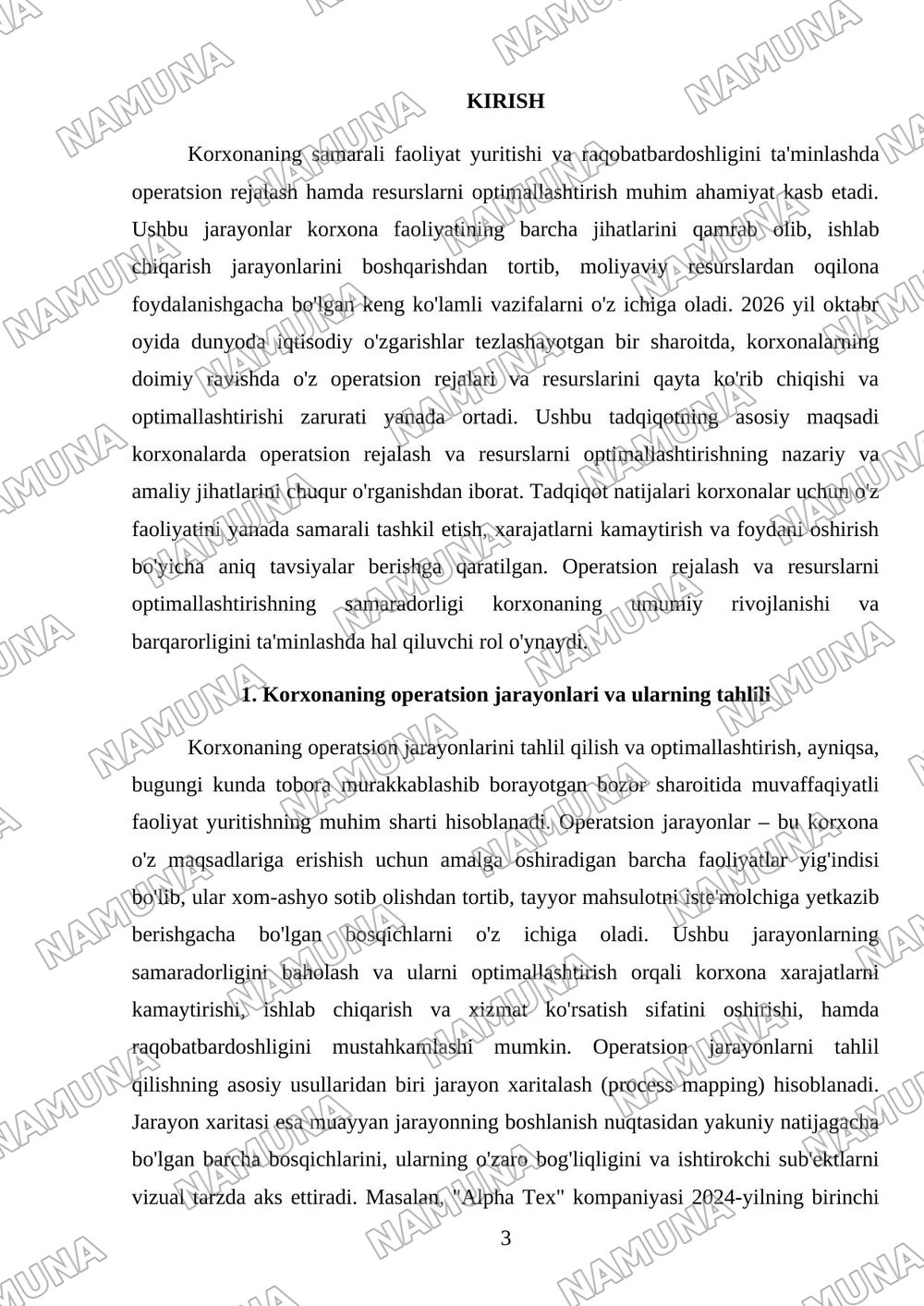 Korxonaning operatsion rejasini Loyixalash va resurslarni optimallashtirish — mustaqil ish, 3-varaq