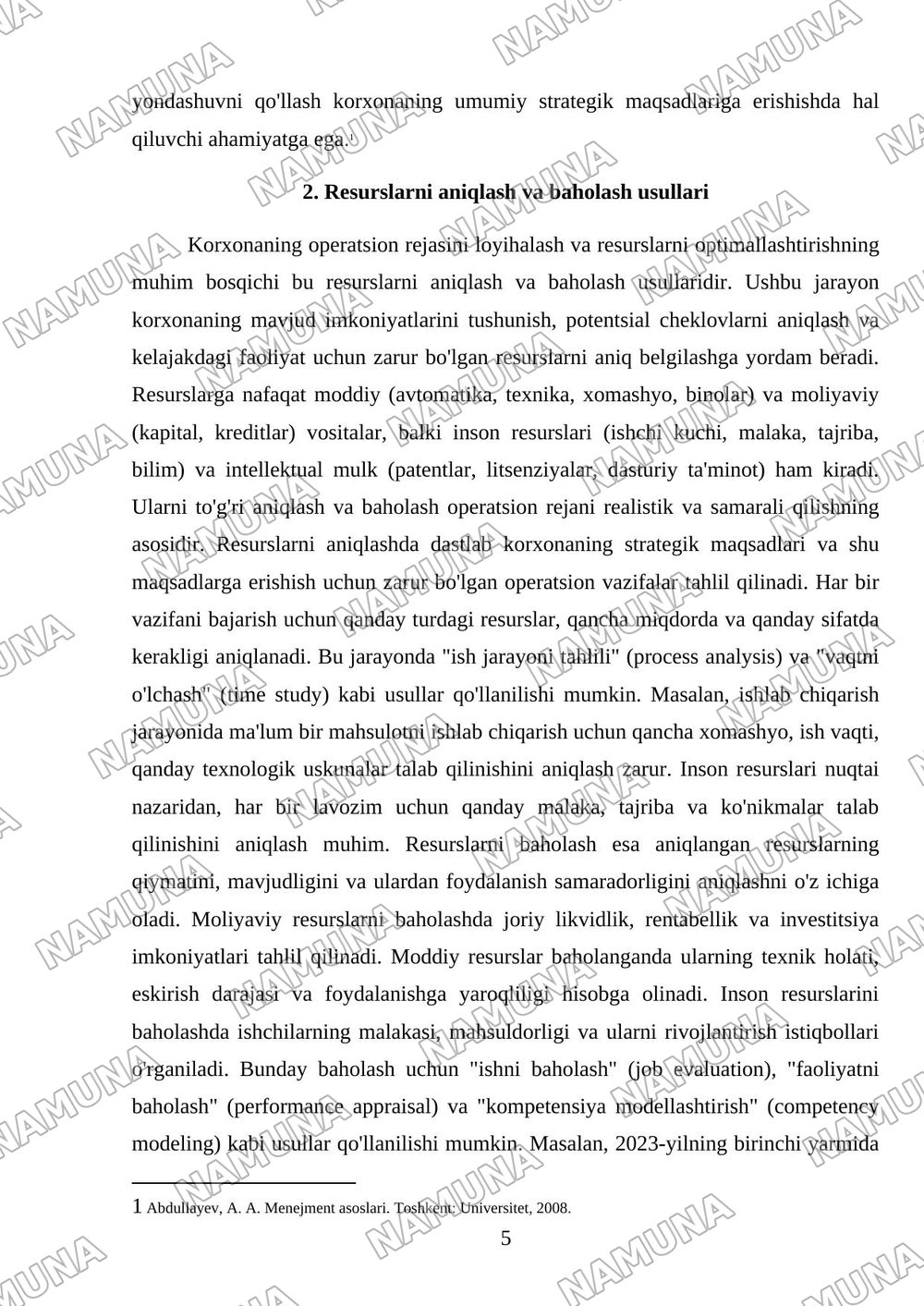 Korxonaning operatsion rejasini Loyixalash va resurslarni optimallashtirish — mustaqil ish, 5-varaq