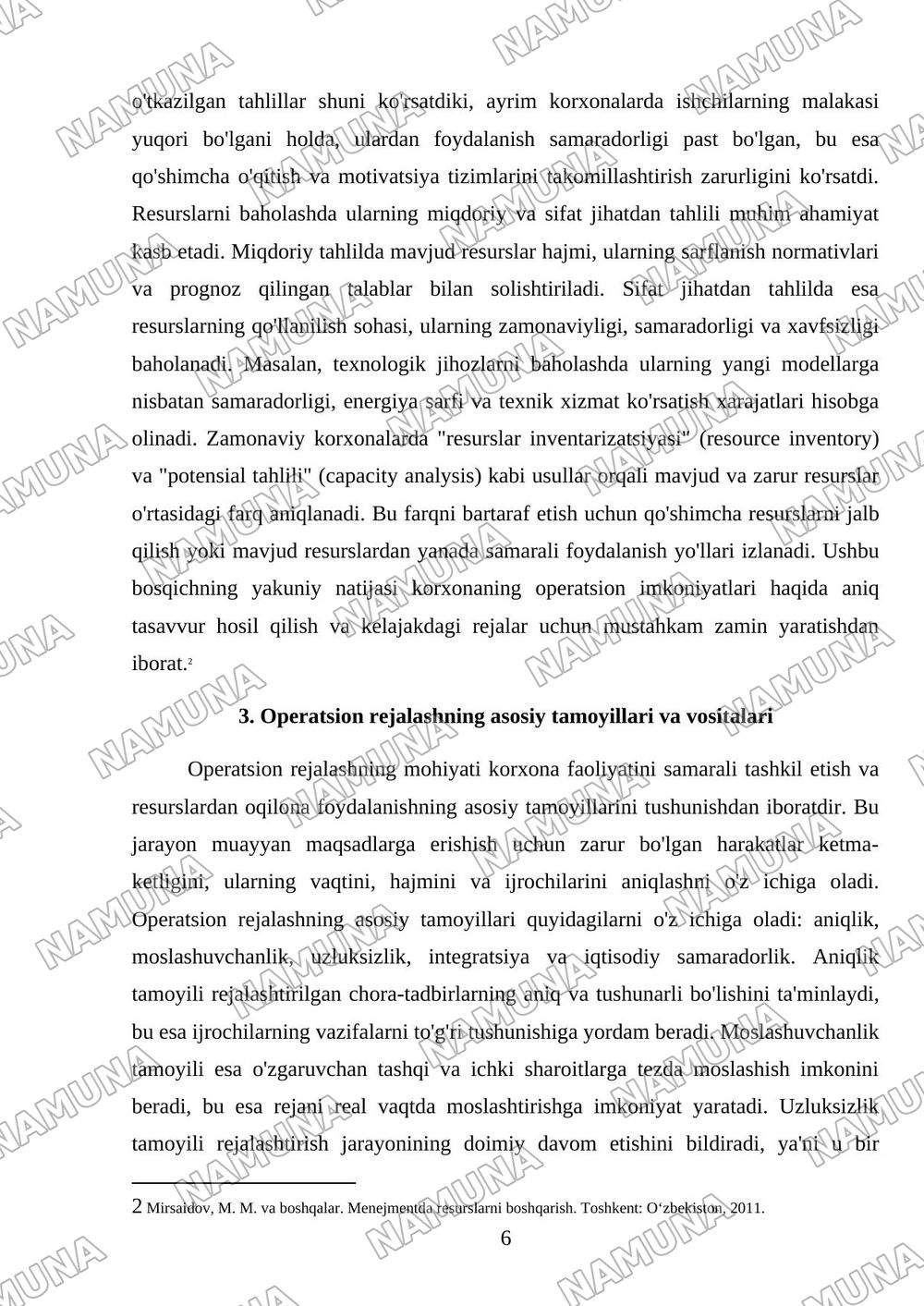Korxonaning operatsion rejasini Loyixalash va resurslarni optimallashtirish — mustaqil ish, 6-varaq