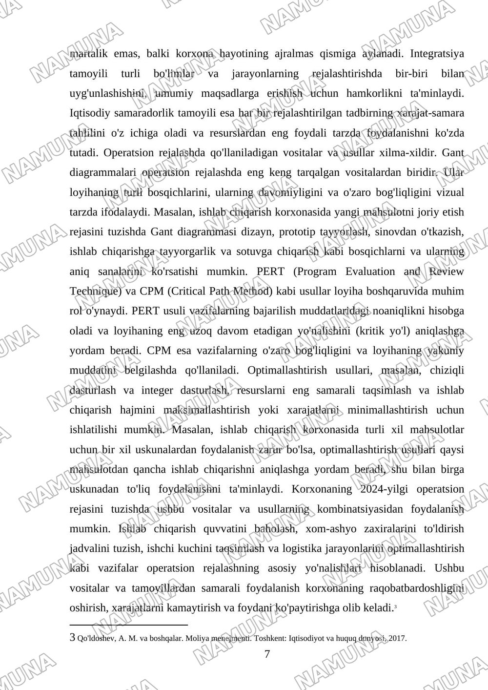Korxonaning operatsion rejasini Loyixalash va resurslarni optimallashtirish — mustaqil ish, 7-varaq