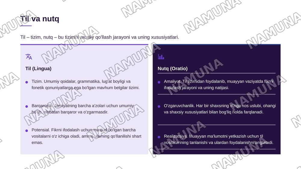 Til va nutq madaniyati-har bir mutaxassisning kasbiy faoliyatida muhim asos.Nutqning sofligi nafaqat shaxsning ma'naviy maʼrifiy darajasini,balki uning professional mahoratini ham aks ettiradi — zamonaviy taqdimot, 4-slayd