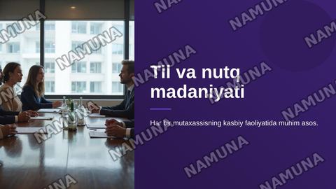 Til va nutq madaniyati-har bir mutaxassisning kasbiy faoliyatida muhim asos.Nutqning sofligi nafaqat shaxsning ma'naviy maʼrifiy darajasini,balki uning professional mahoratini ham aks ettiradi — zamonaviy taqdimot