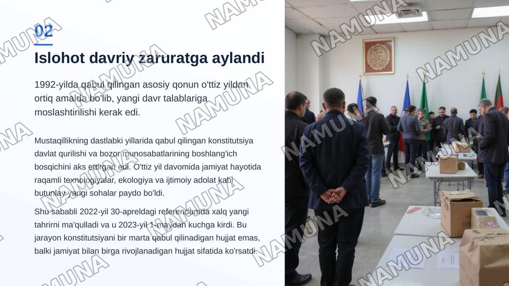 O'zbekiston konstitutsiyasi eski va yangi nashrdagi 7 bob o'zgarishlar tahlili — zamonaviy taqdimot, 3-slayd