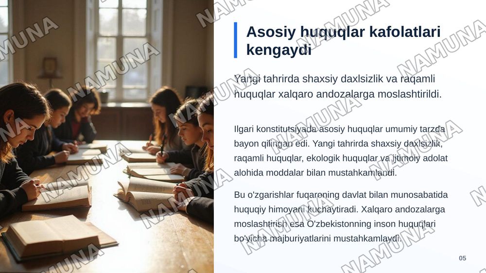 O'zbekiston konstitutsiyasi eski va yangi nashrdagi 7 bob o'zgarishlar tahlili — zamonaviy taqdimot, 6-slayd