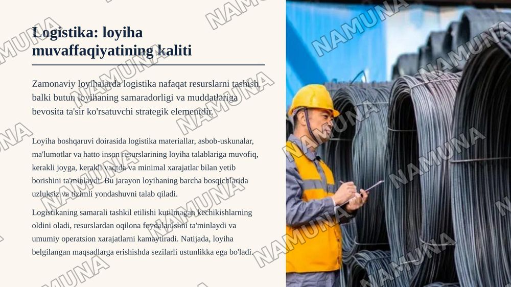 Loyiha boshqaruvida logistikaning o'rni va roli — zamonaviy taqdimot, 3-slayd