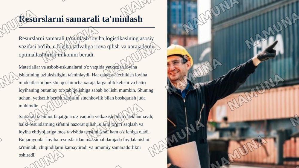 Loyiha boshqaruvida logistikaning o'rni va roli — zamonaviy taqdimot, 6-slayd