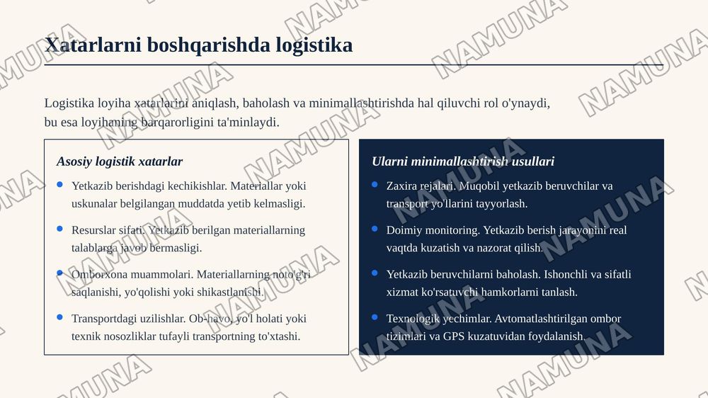 Loyiha boshqaruvida logistikaning o'rni va roli — zamonaviy taqdimot, 8-slayd