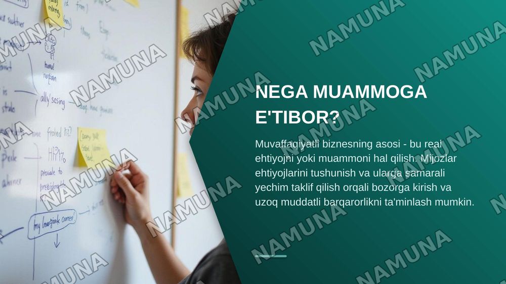 Mijoz muammosi asosida biznes g'oyani shakllantirish. Bozordagi
bo'shliqlar va real muammolarga asoslangan biznes g'oyalarni
shakllantirish.G'oyalarni topish va tahlil qilish usullari: kuzatish,
mijoz bilan suhbat, so'rovnoma va fikrlar shturmi. Eng kam
xarajatli sinov mahsuloti (MVP) konsepsiyasi:  — zamonaviy taqdimot, 3-slayd
