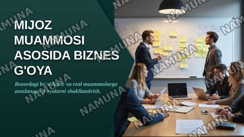 Mijoz muammosi asosida biznes g'oyani shakllantirish. Bozordagi
bo'shliqlar va real muammolarga asoslangan biznes g'oyalarni
shakllantirish.G'oyalarni topish va tahlil qilish usullari: kuzatish,
mijoz bilan suhbat, so'rovnoma va fikrlar shturmi. Eng kam
xarajatli sinov mahsuloti (MVP) konsepsiyasi:  — zamonaviy taqdimot