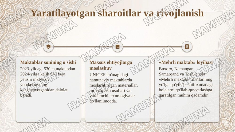 Genetik kasalliklari boʻlgan oʻquvchilar bilan mashgʻulot oʻtish tamoyillari. Tayanch-harakat apparatida nuqsoni boʻlgan bolalarning ta'limiy ehtiyojlari va imkoniyatlari. Shifoxonada ta'lim olayotgan bolalarni qoʻllab-quvvatlash — taqdimot, 7-slayd
