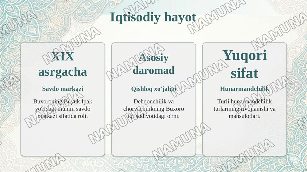 Buxoro tarixi» — Abu Bakr Muhammad Narshaxiy  X asr (943–944)  Buxoroning qadimgi tarixi, arablar istilosi, Somoniylar davri, shahar boshqaruvi va iqtisodiy hayoti. — taqdimot, 8-slayd