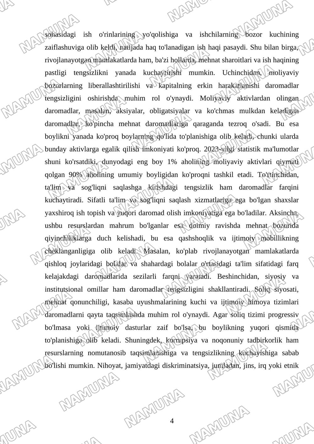 Daromadlar tengsizligi va qashshoqlik — mustaqil ish, 4-varaq