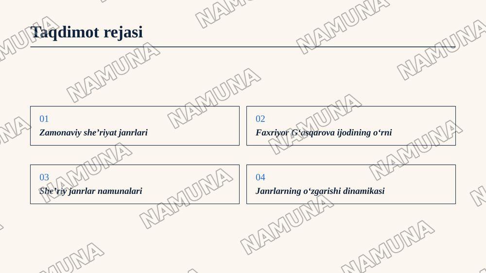 Hozirgi sheʼriyat janrlari boʻyicha taqdimot tayyorlash Faxriyor G asqarova sherlari misolida — zamonaviy taqdimot, 2-slayd