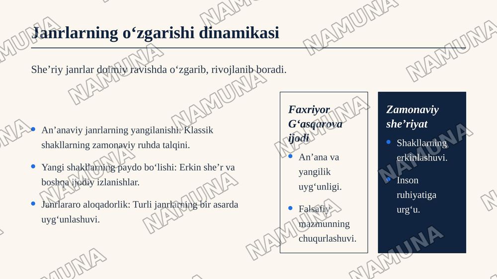 Hozirgi sheʼriyat janrlari boʻyicha taqdimot tayyorlash Faxriyor G asqarova sherlari misolida — zamonaviy taqdimot, 6-slayd
