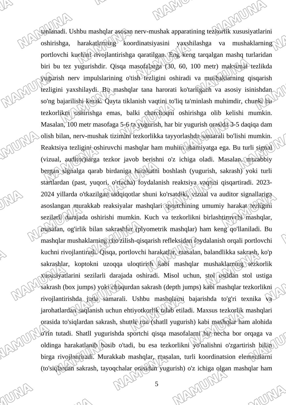 Yengil atletiko. Tezkorlik sifatini rivojlantirish — mustaqil ish, 5-varaq