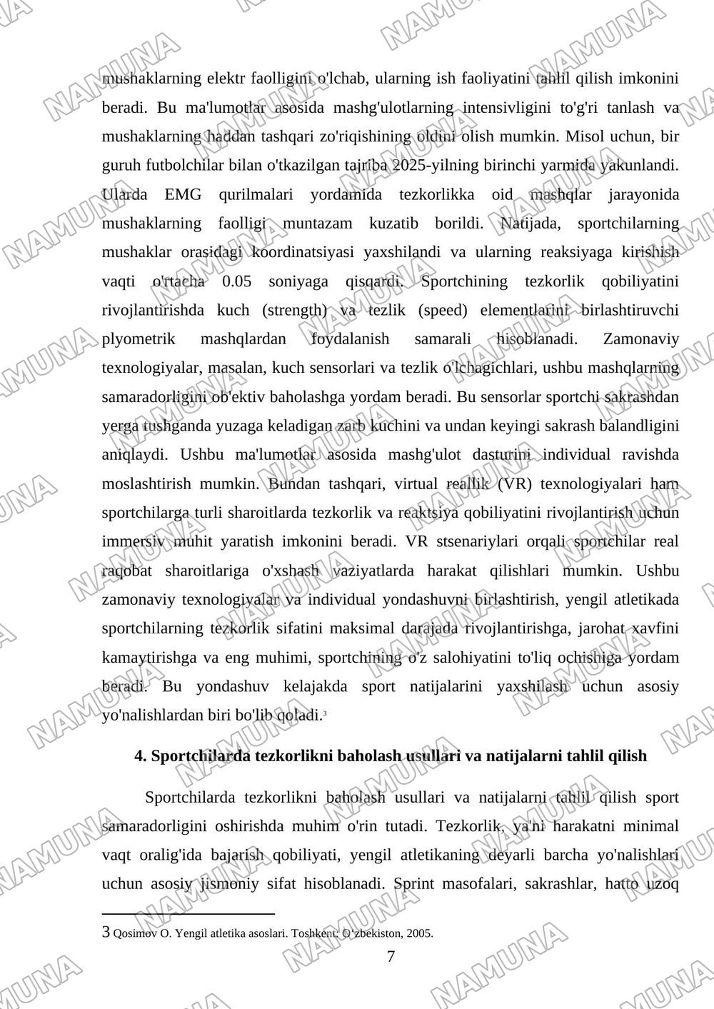 Yengil atletiko. Tezkorlik sifatini rivojlantirish — mustaqil ish, 7-varaq