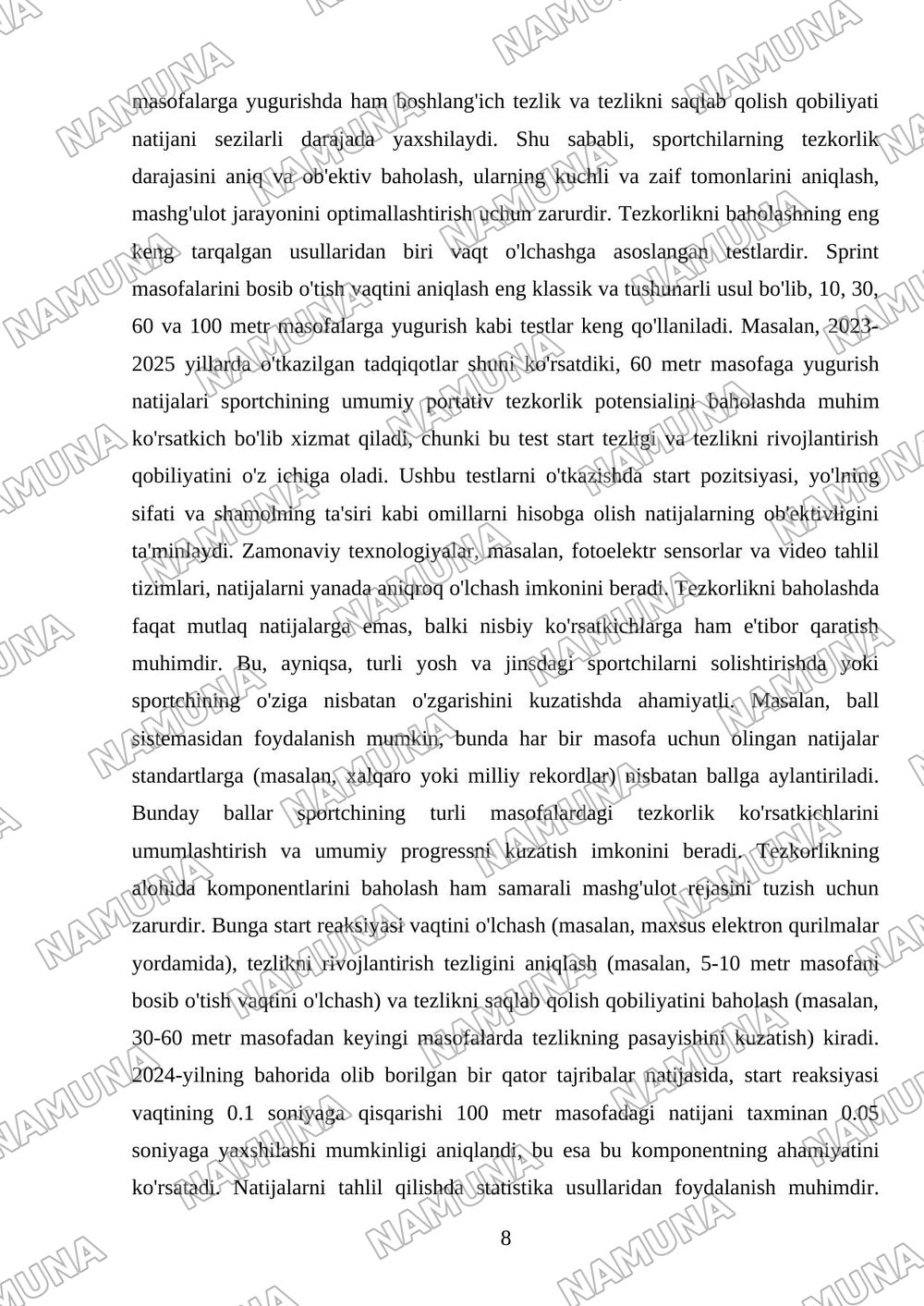 Yengil atletiko. Tezkorlik sifatini rivojlantirish — mustaqil ish, 8-varaq