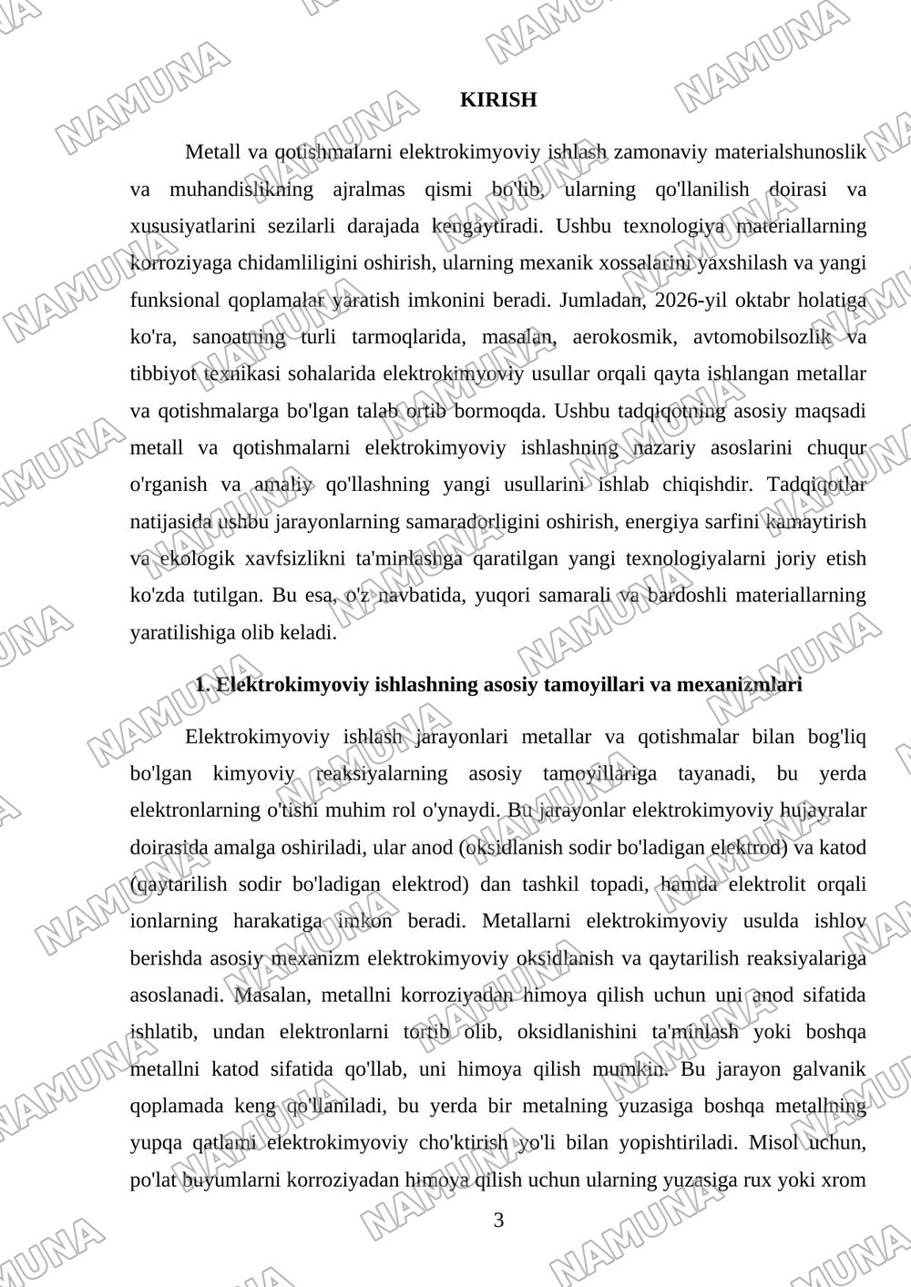 Metallar va qotishmalarni elektrokimyoviy ishlashi — mustaqil ish, 3-varaq