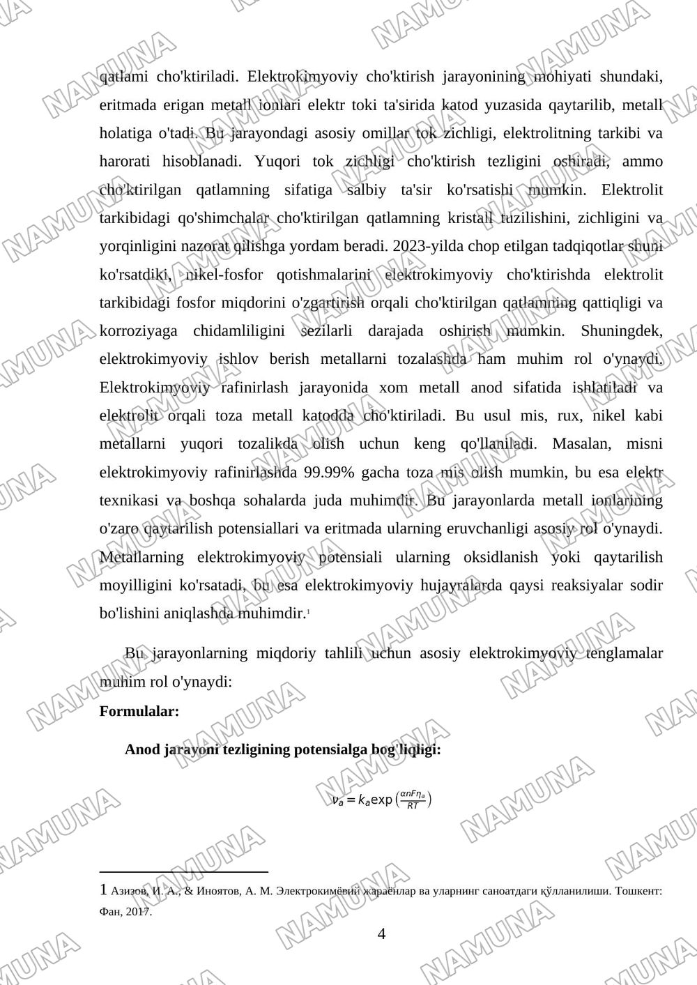 Metallar va qotishmalarni elektrokimyoviy ishlashi — mustaqil ish, 4-varaq