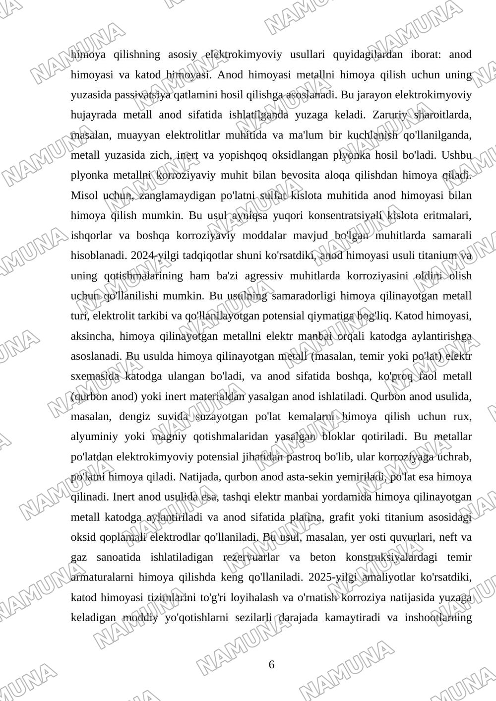 Metallar va qotishmalarni elektrokimyoviy ishlashi — mustaqil ish, 6-varaq