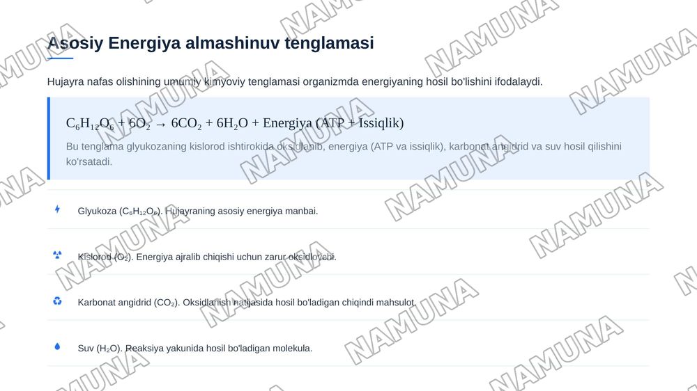 Organizmda asosiy energiya almashinuv tenglamasi va uni
tashkil etuvchilari — zamonaviy taqdimot, 8-slayd