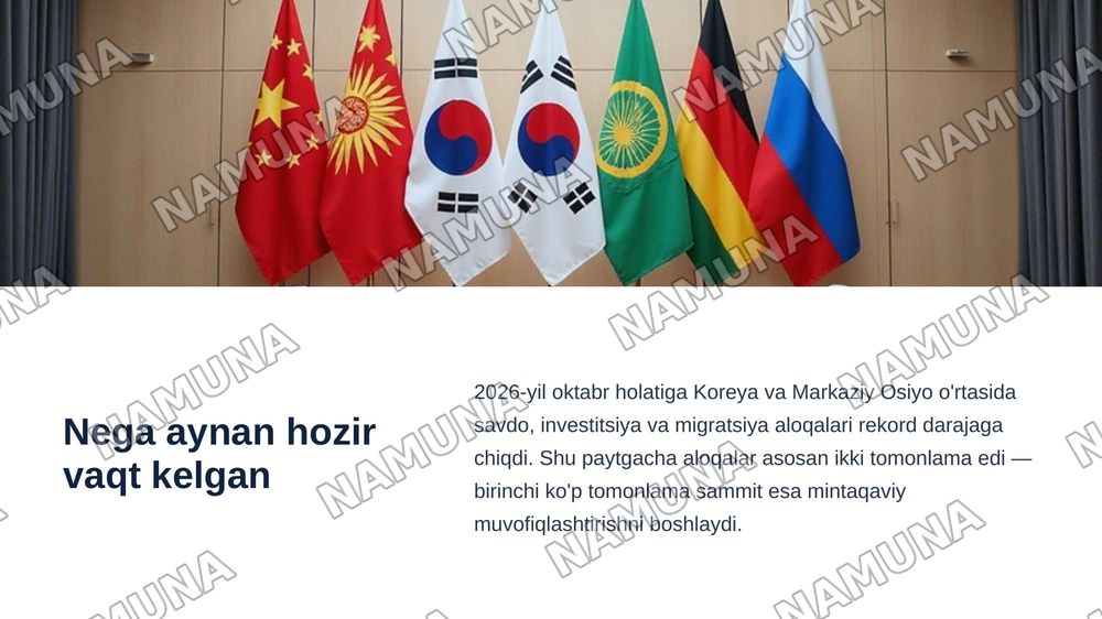Birinchi "Markaziy Osiyo va Koreya sammiti, Seul, 16-sentabr 2026. — zamonaviy taqdimot, 3-slayd