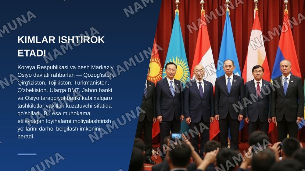 Birinchi "Markaziy Osiyo va Koreya sammiti, Seul, 16-sentabr 2026. — zamonaviy taqdimot, 6-slayd