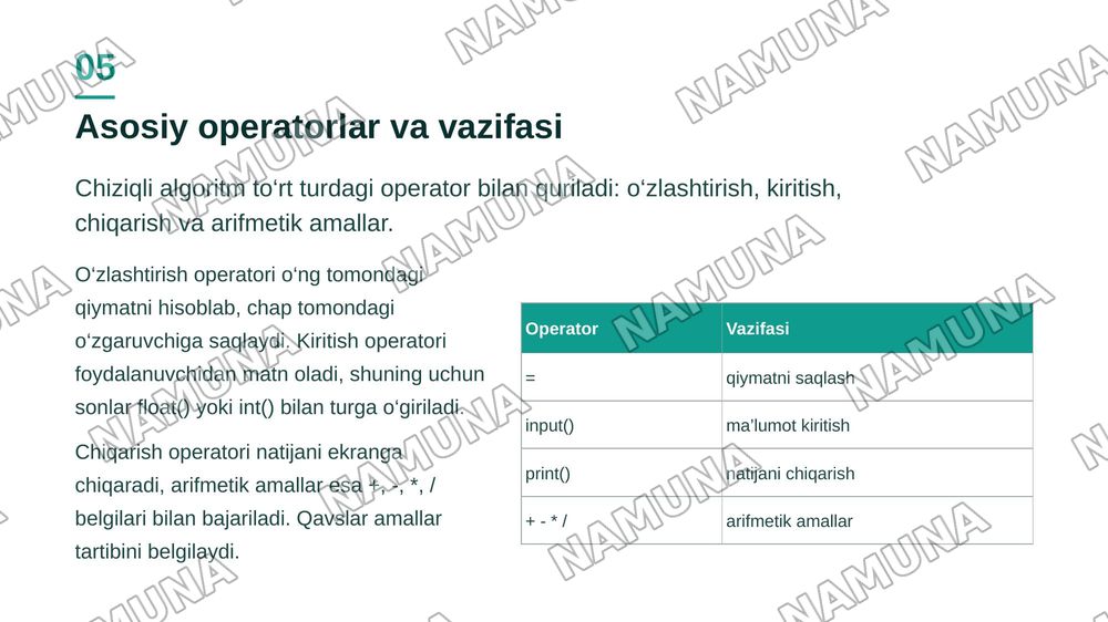 Python dasturlash tilida chiziqli algoritmlar. — zamonaviy taqdimot, 6-slayd