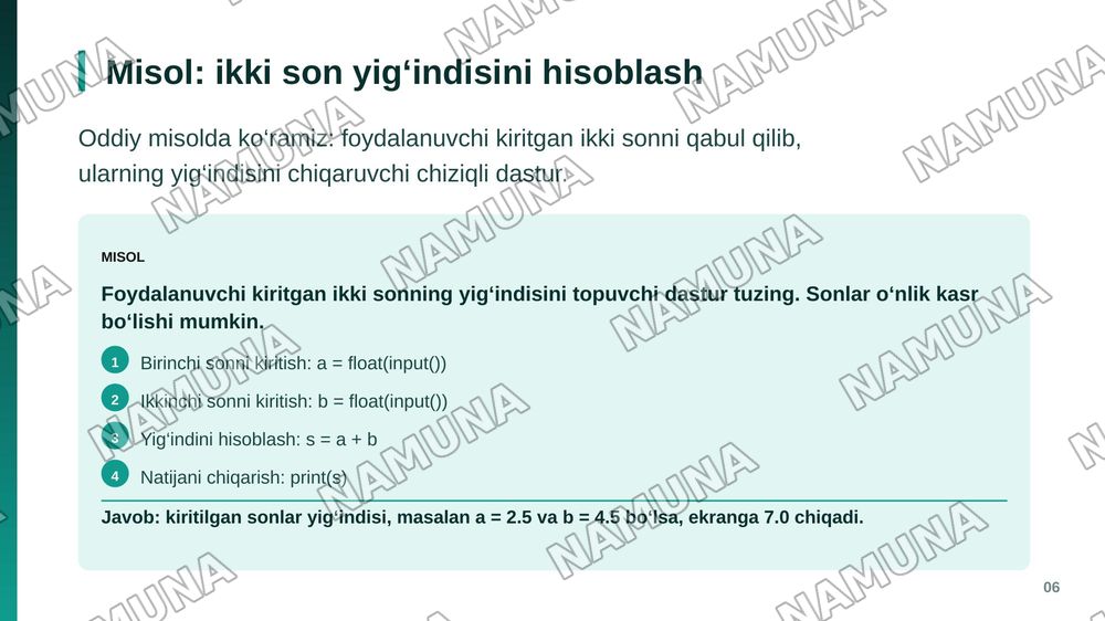 Python dasturlash tilida chiziqli algoritmlar. — zamonaviy taqdimot, 7-slayd