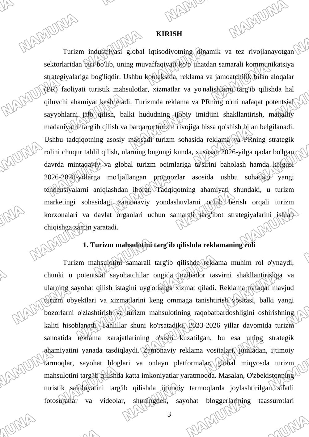 Turizmda reklama va PR faoliyatining ahamiyati — mustaqil ish, 3-varaq
