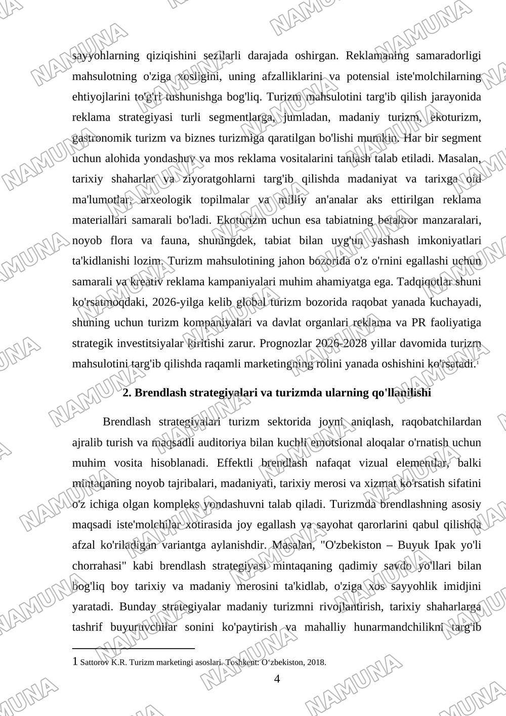 Turizmda reklama va PR faoliyatining ahamiyati — mustaqil ish, 4-varaq