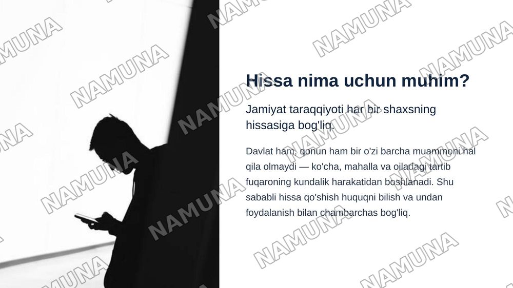 Munosib hissa — zamonaviy taqdimot, 3-slayd