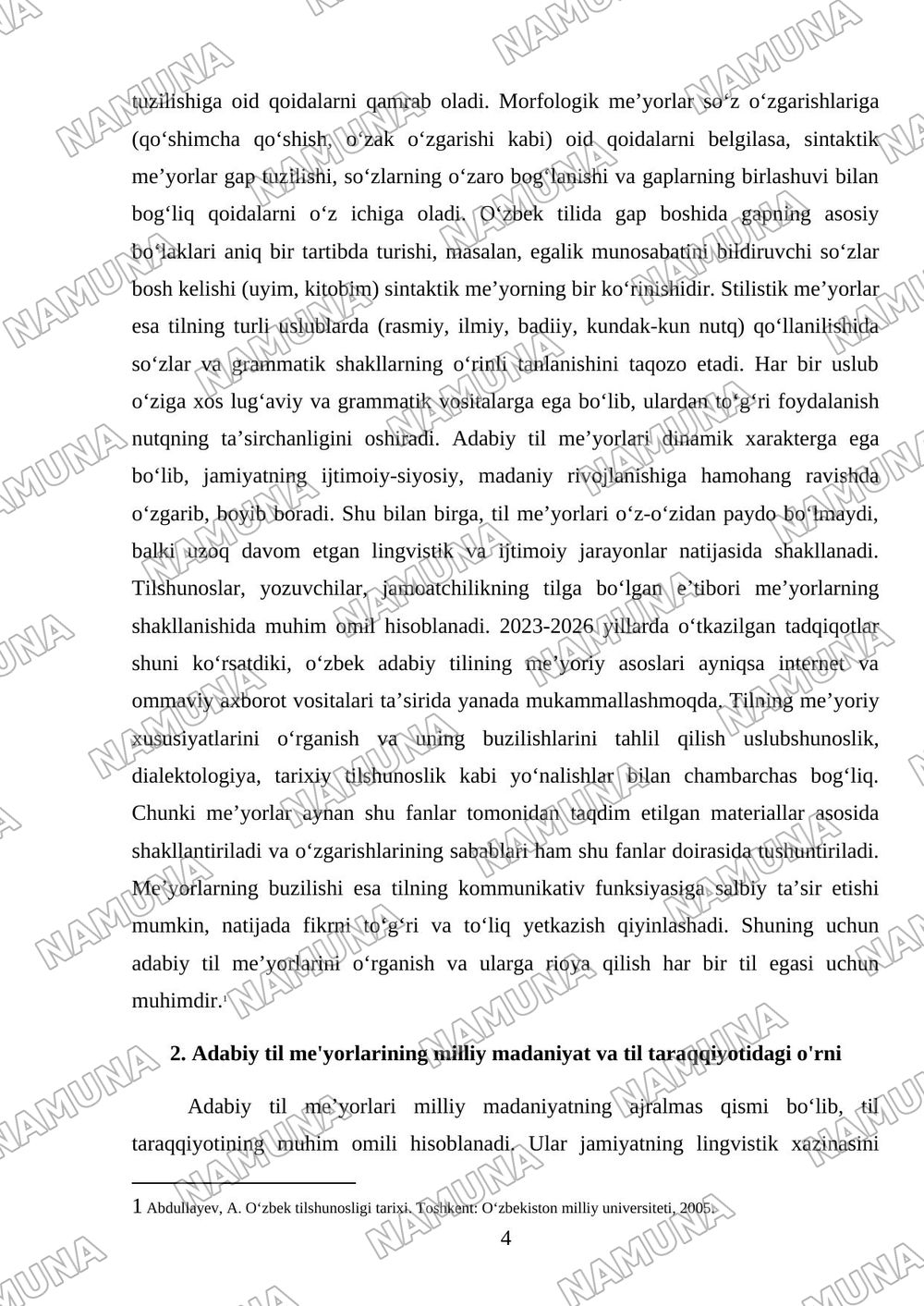 Adabiy til meʼyorlari — mustaqil ish, 4-varaq