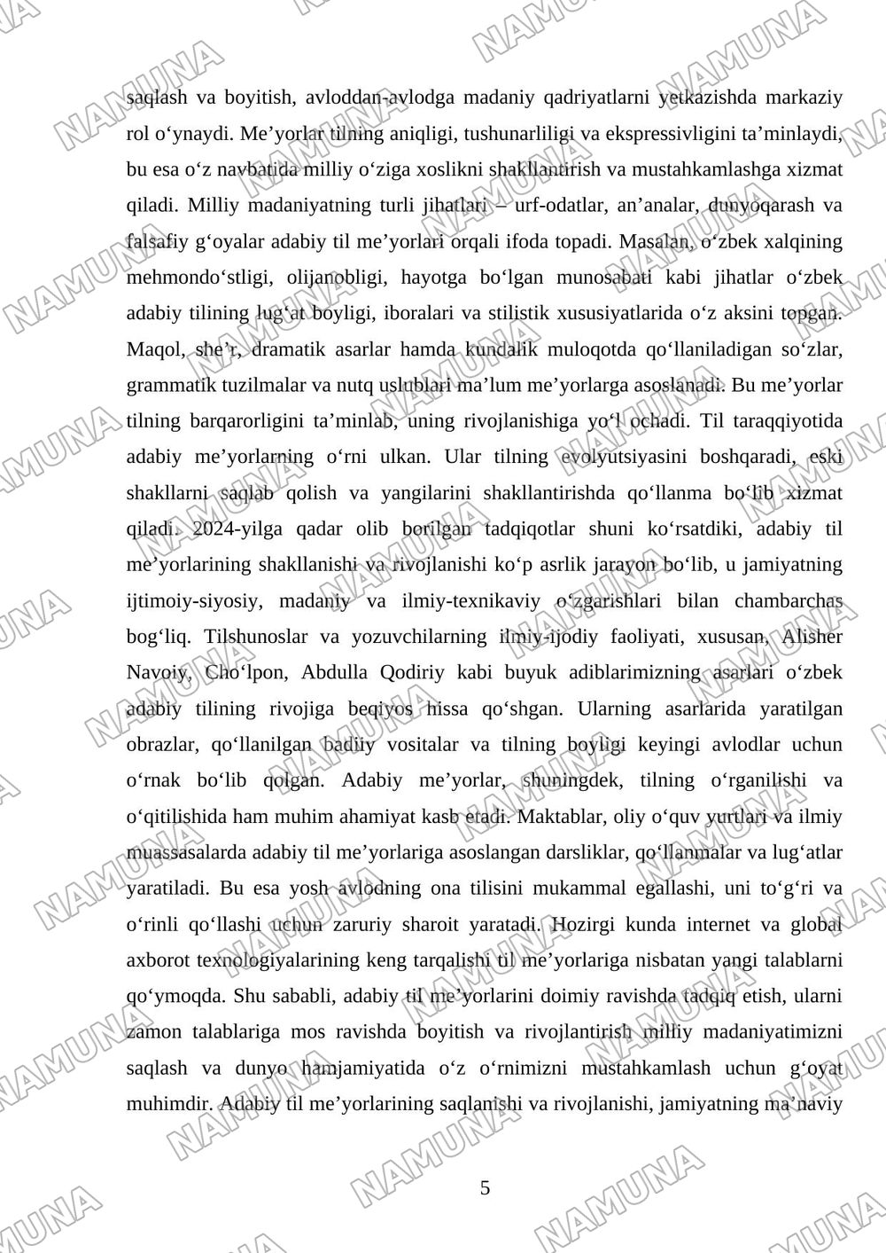 Adabiy til meʼyorlari — mustaqil ish, 5-varaq
