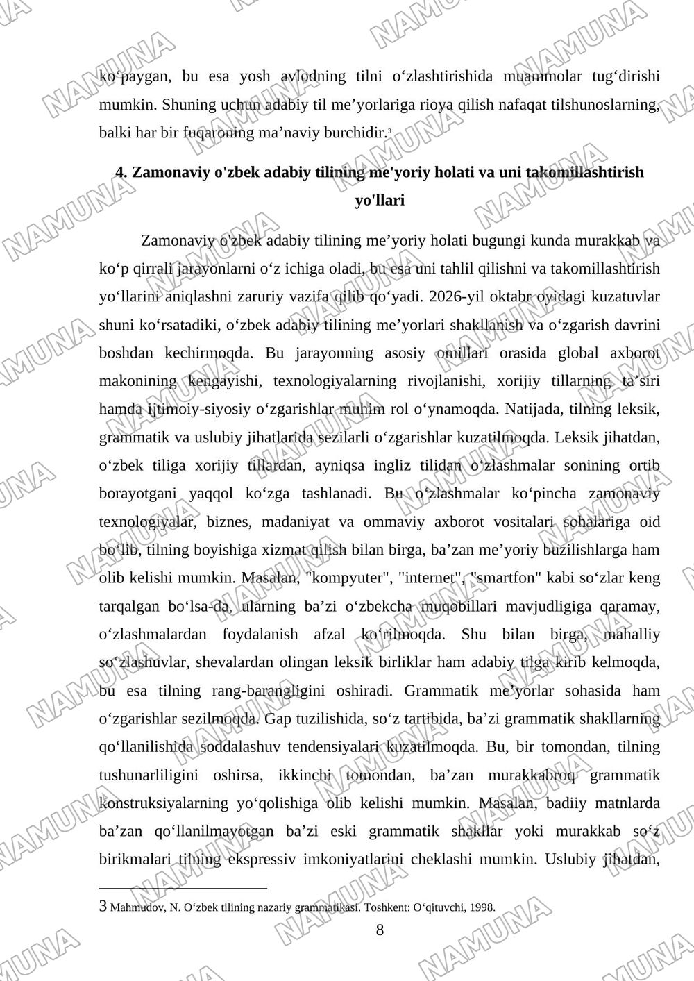 Adabiy til meʼyorlari — mustaqil ish, 8-varaq