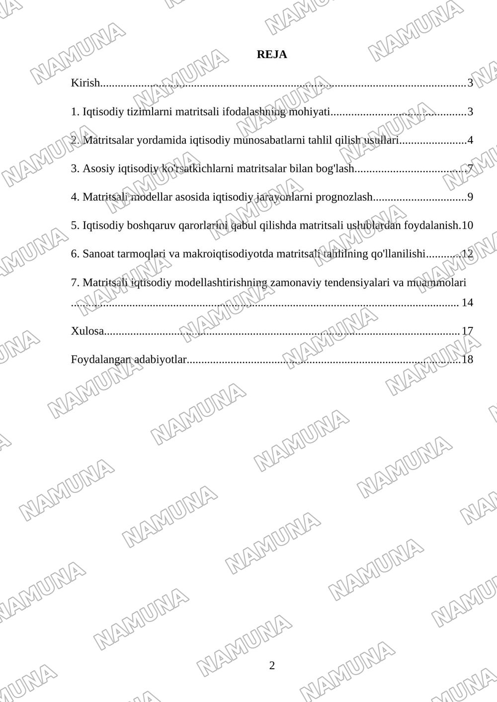 Iqtisodiy masalalarni modellashtirishda matritsaning о‘rni — referat, 2-varaq