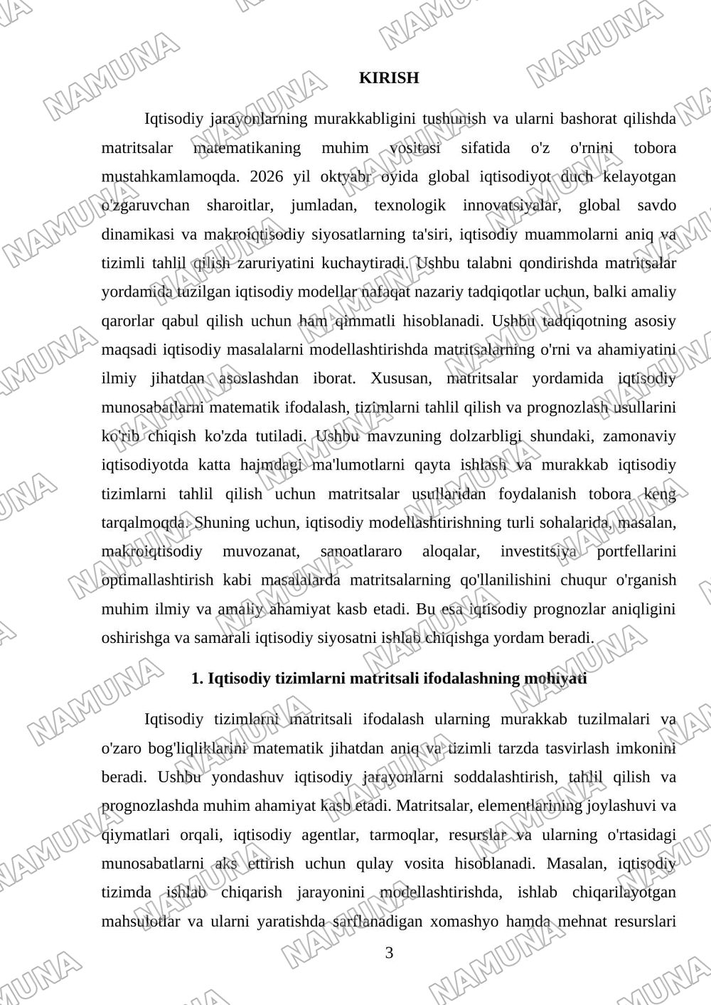Iqtisodiy masalalarni modellashtirishda matritsaning о‘rni — referat, 3-varaq